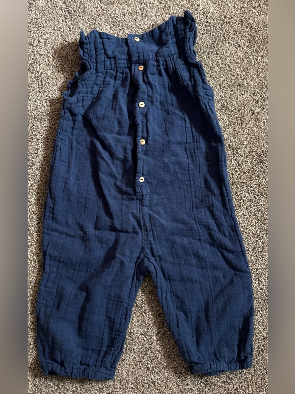 Zara Navy Blue Cotton Gauze Overalls for Kids